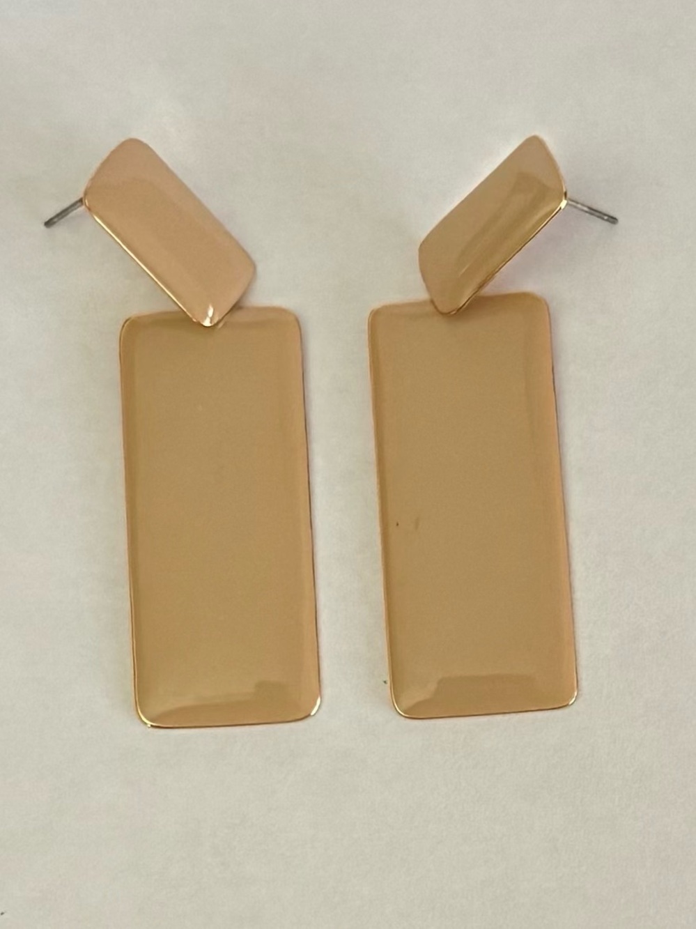 Minimalist Gold Tone Rectangular Drop Statement Earrings in Nude Beige